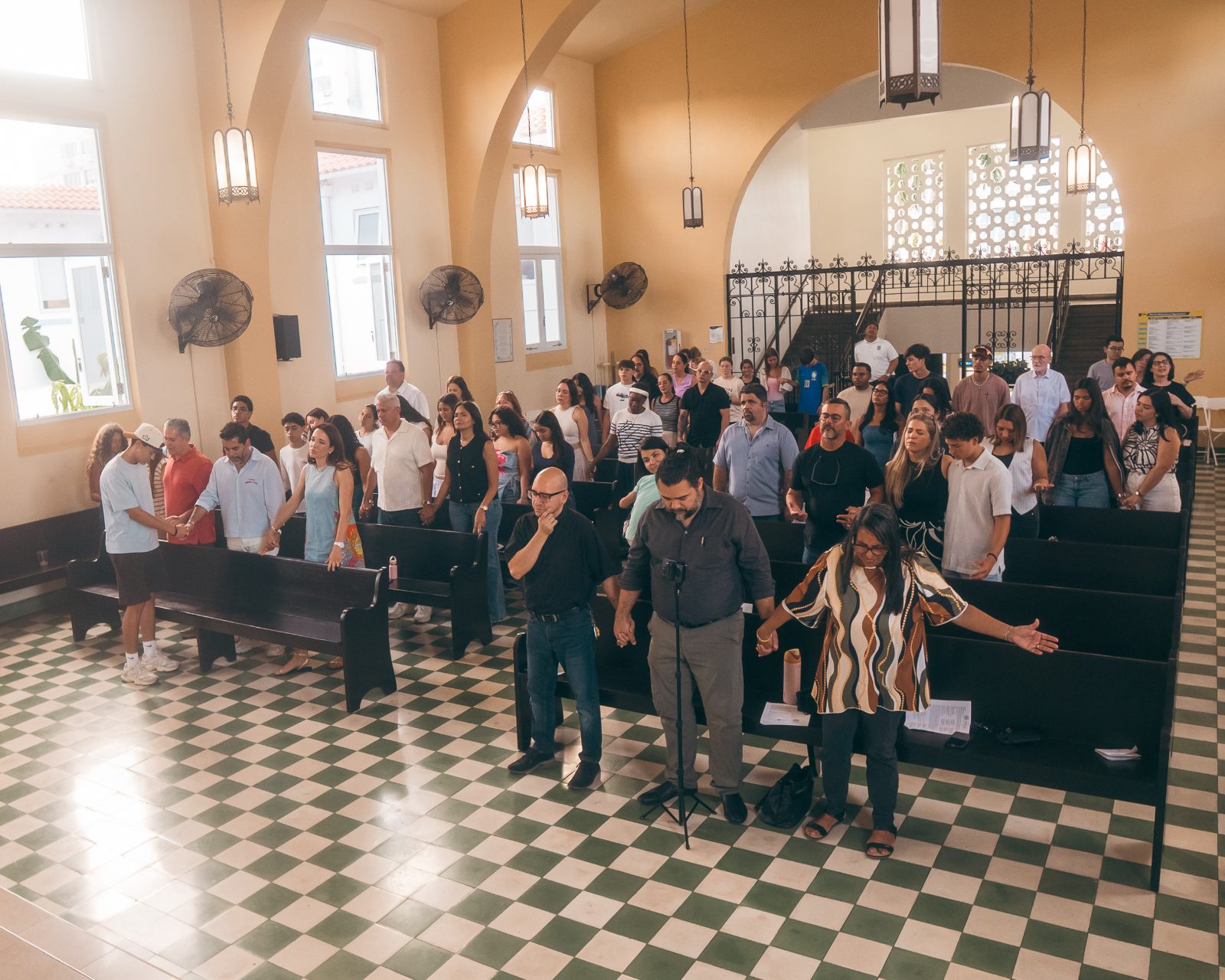 Families gathered in prayer at Robinson School